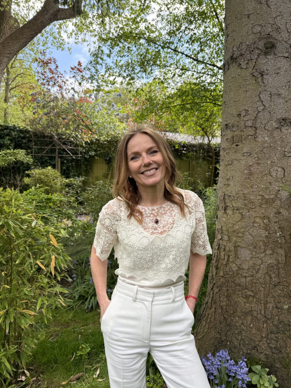 Geri Halliwell-Horner in her garden voting for the Holly Blue